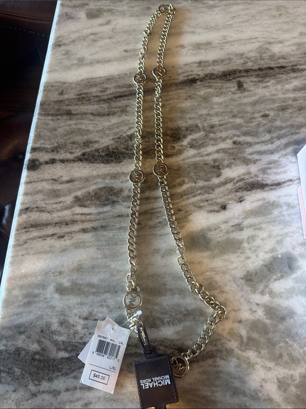 Michael Kors Gold Chain Strap with Logo Medallions Belt L/XL